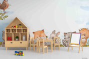 3D Childcare Nursery School Cartoon Animals Kids Wall Mural Wallpaper JN