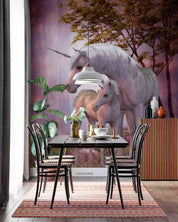 3D Unicorn Mare Foal Magic Forest Wall Mural Wallpaper GD 5658- Jess Art Decoration