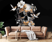 3D Human Skull Exotic Tropical Hibiscus Hummingbird Wall Mural Wallpaper GD 5632- Jess Art Decoration