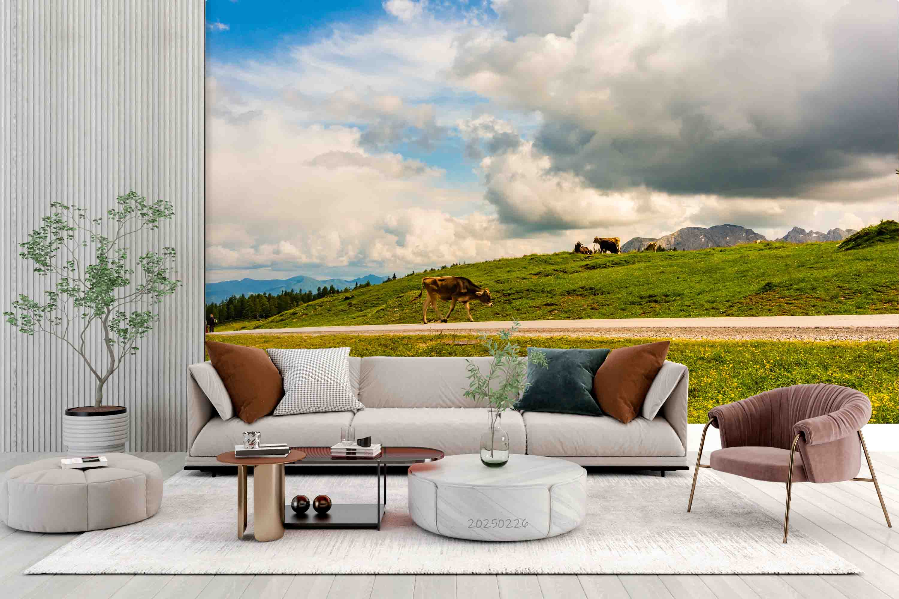 3D Sky Cloud Mountains Grassland Cow Wallpaper Wall Mural Wall Decor Wall Art Wall Sticker Remoable Wallpaper LQH