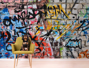 3D Graffiti Brick Letter Black Blue Wall Mural Wallpaper YXL 22- Jess Art Decoration