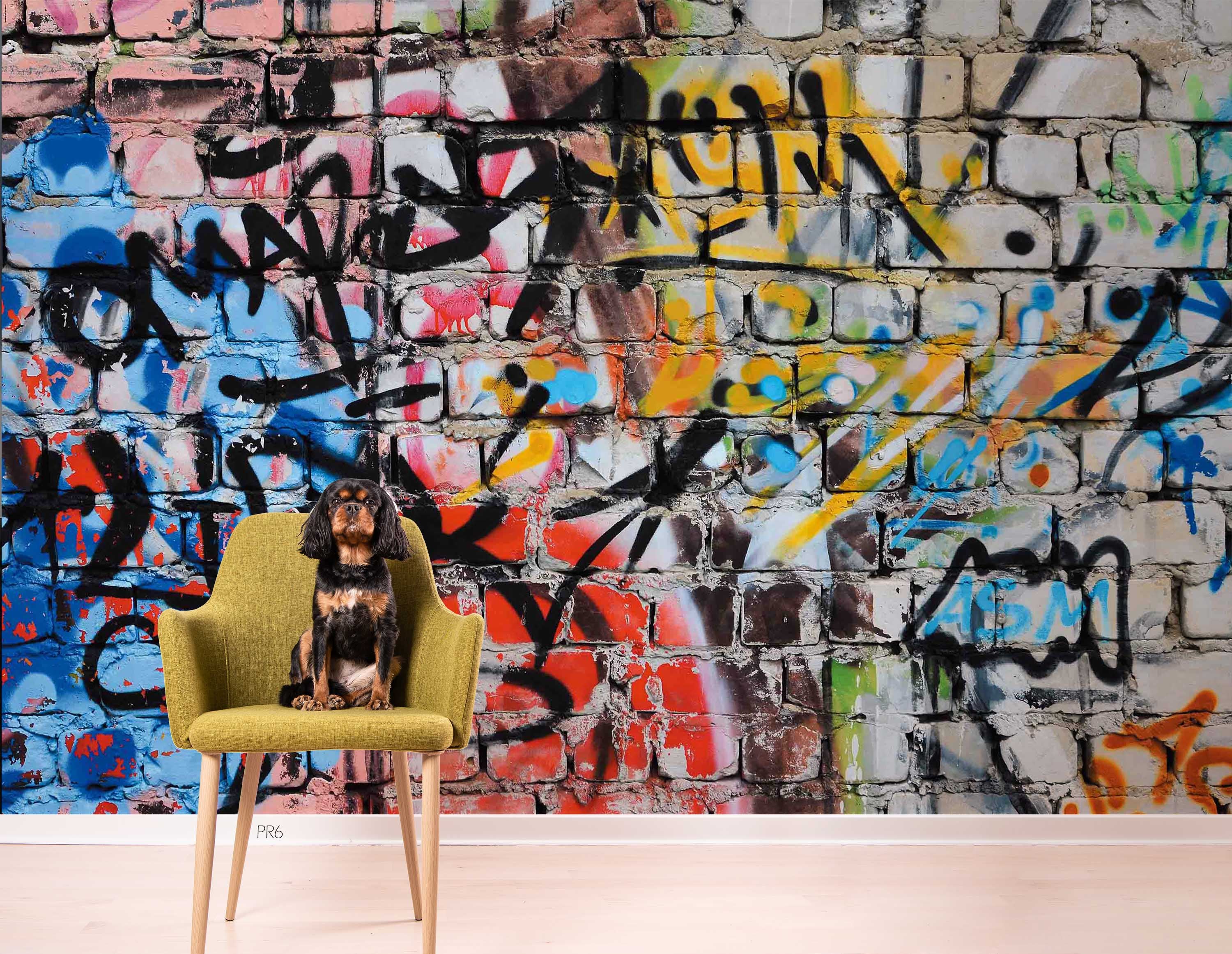 3D Graffiti Brick Letter Black Blue Wall Mural Wallpaper YXL 22- Jess Art Decoration