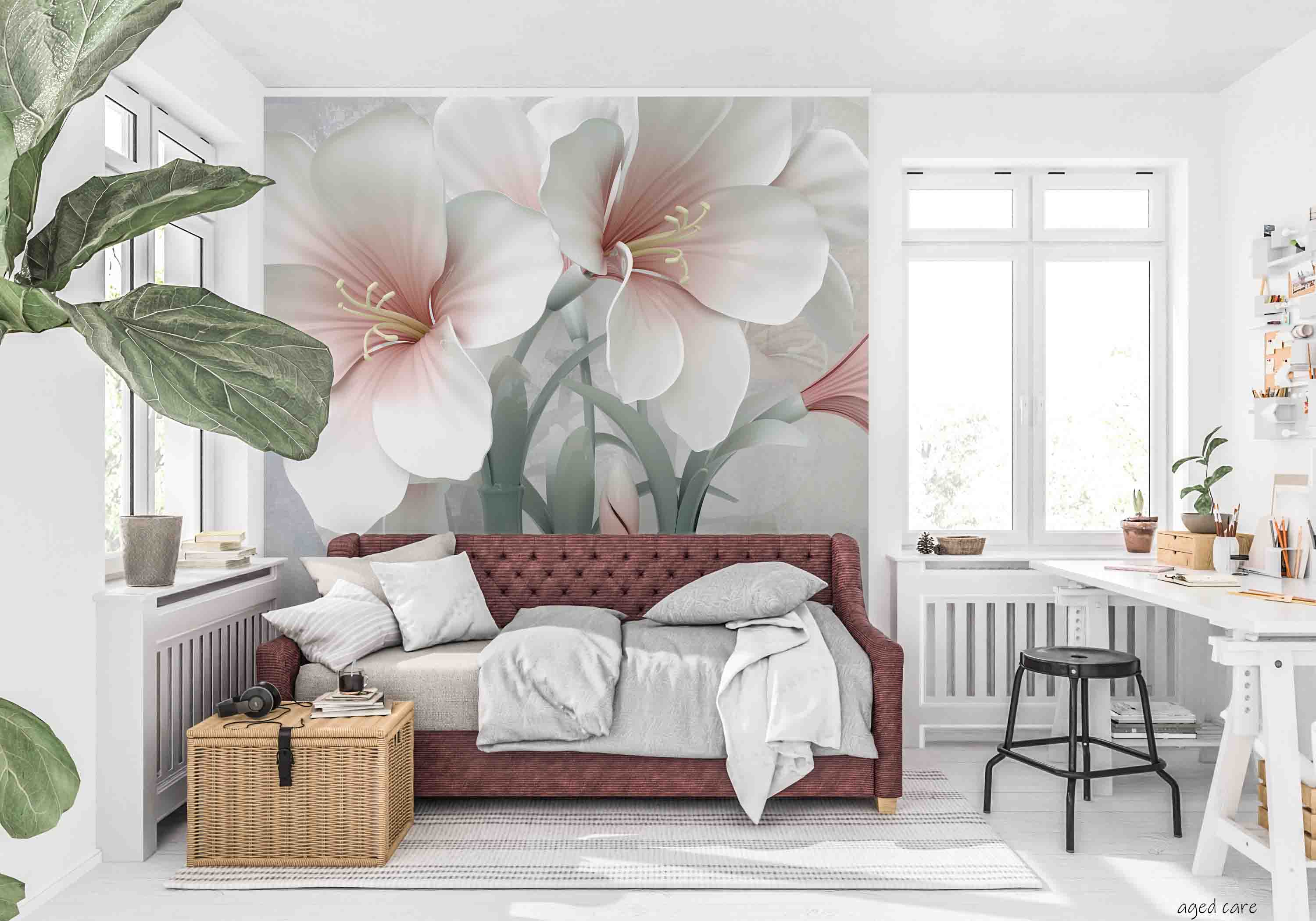 3D Aged Care Retirement Home Gerocomium Rest Home Floral Lily Wall Mural Wallpaper 22