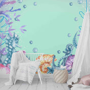 3D Animal Sea Sea Horse Conch Starfish Bubble Wall Mural Wallpaper YXL 55