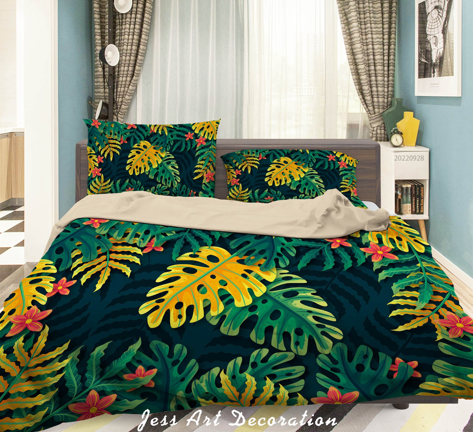3D Selva Leaf Green Quilt Cover Set Bedding Set Duvet Cover Pillowcase 334
