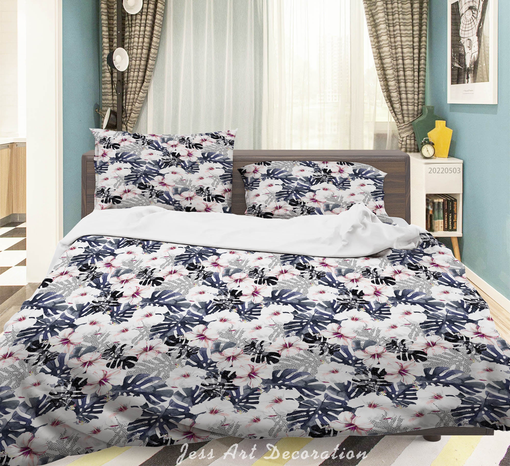 3D Floral Leaf Gray Quilt Cover Set Bedding Set Duvet Cover Pillowcase 518