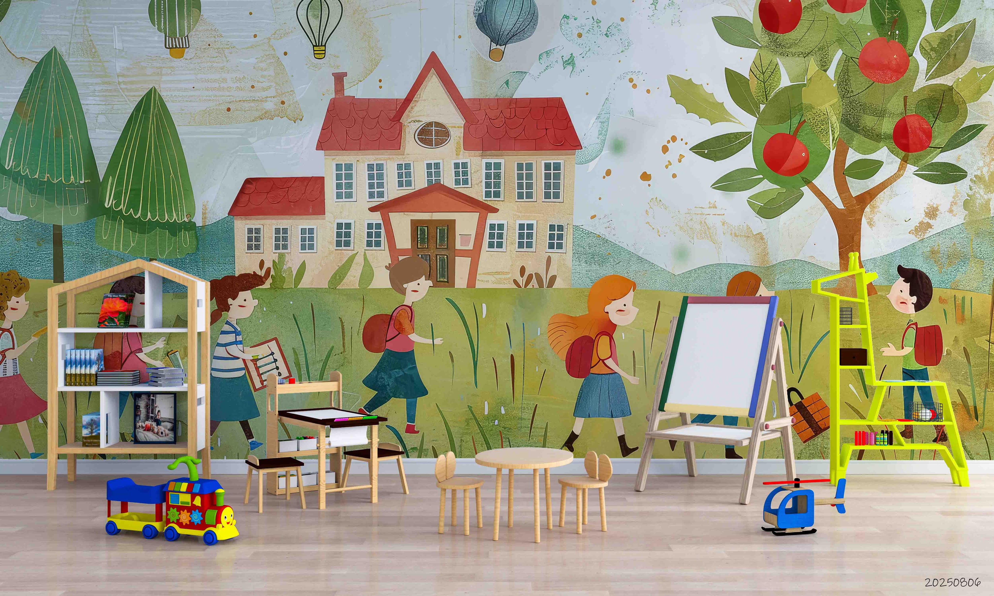3D Childcare Nursery School Cartoon Schoolyard Children Wall Mural Wallpaper JN
