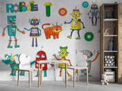 3D Robot Friends colourful robot character pattern wall mural wallpaper for kids room - view 2