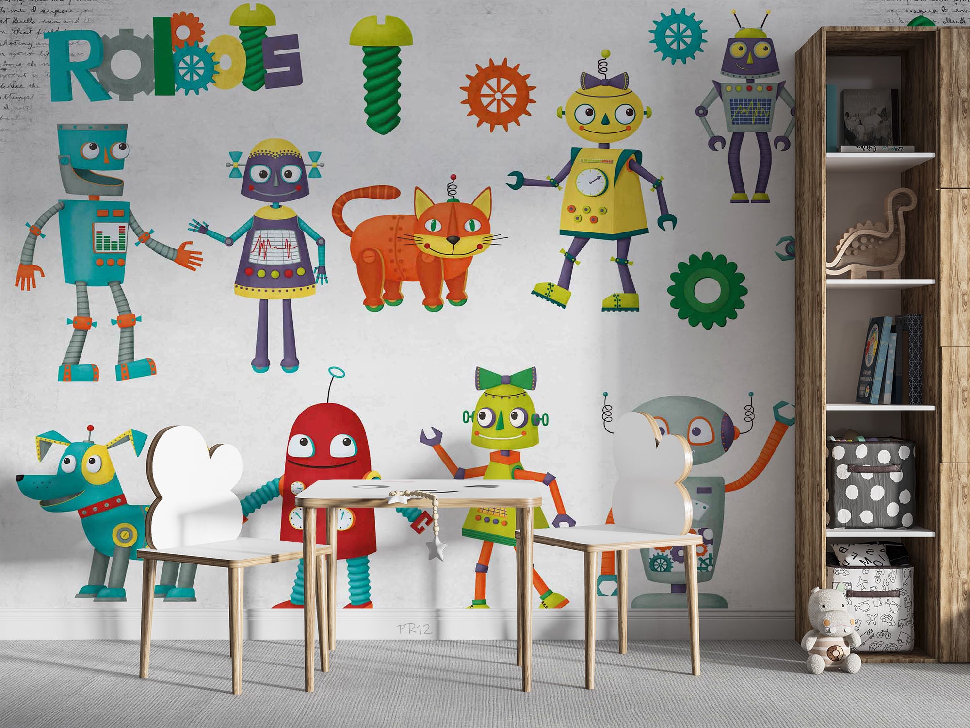 3D Robot Friends colourful robot character pattern wall mural wallpaper for kids room - view 2