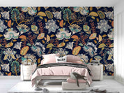 3D Vintage Floral Black Background Wall Mural Wallpaper GD 4614- Jess Art Decoration
