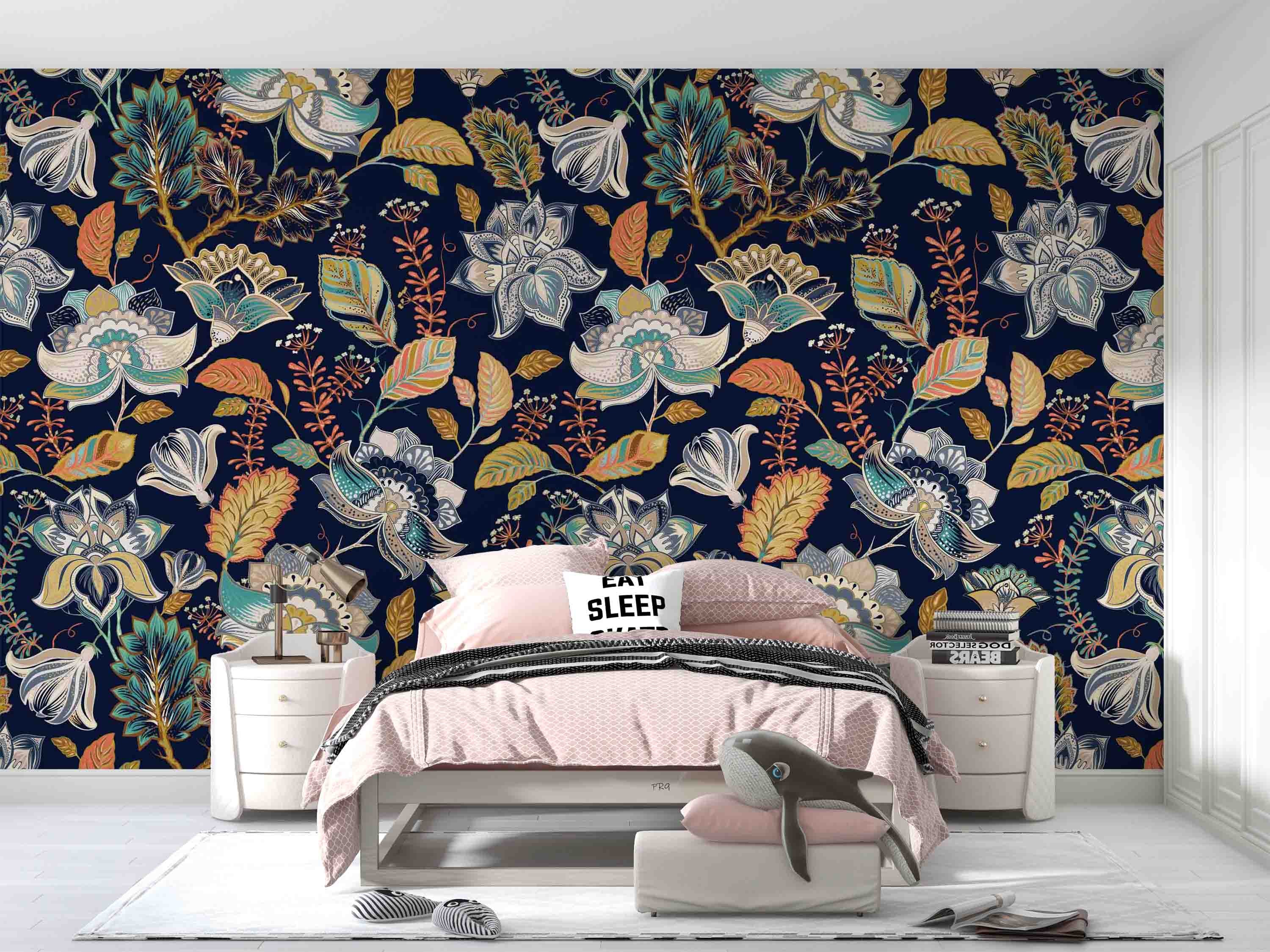 3D Vintage Floral Black Background Wall Mural Wallpaper GD 4614- Jess Art Decoration