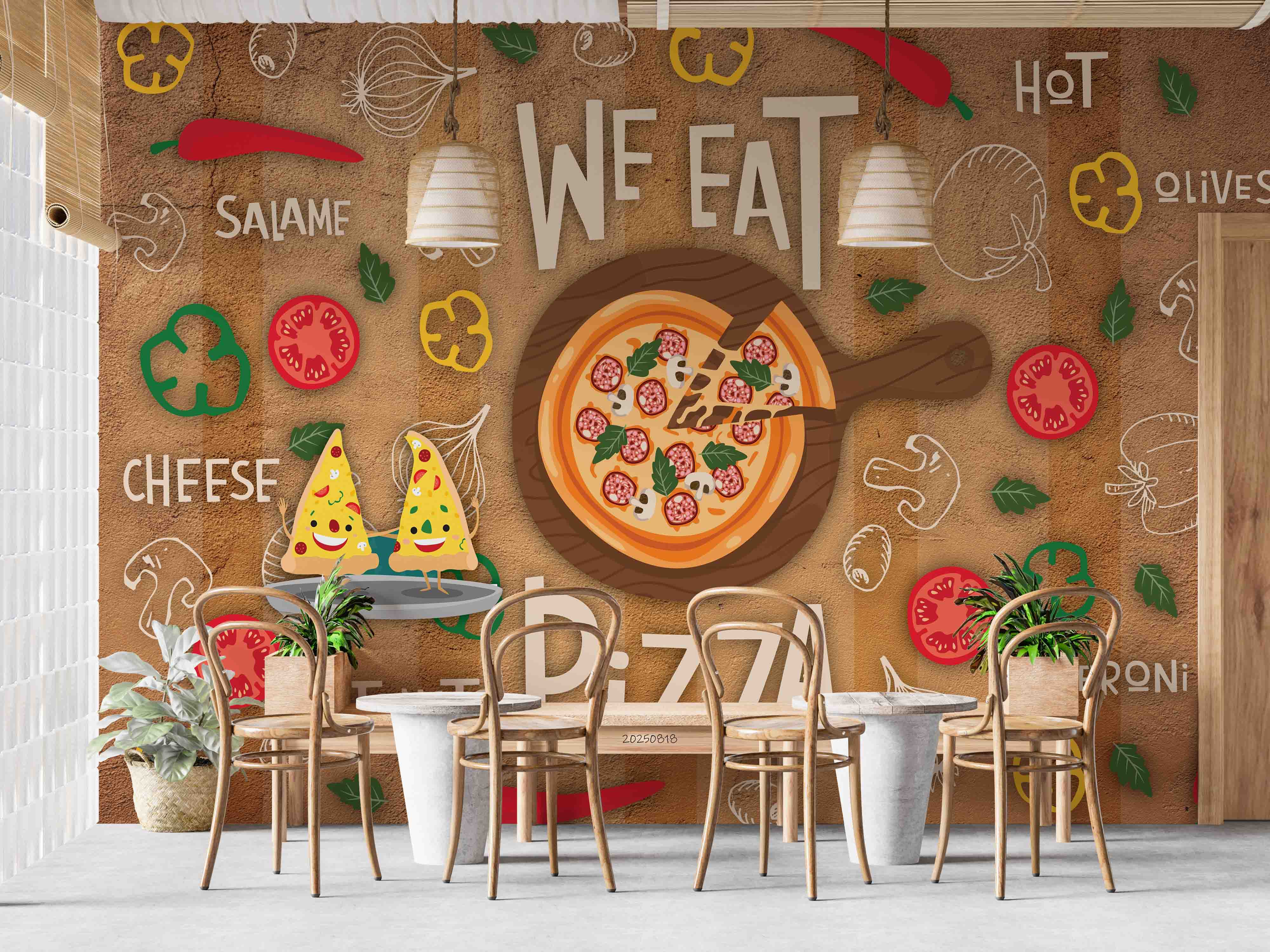 3D Restaurant Snack Bar Diner Fast Food Pizza Wall Mural Wallpaper 17