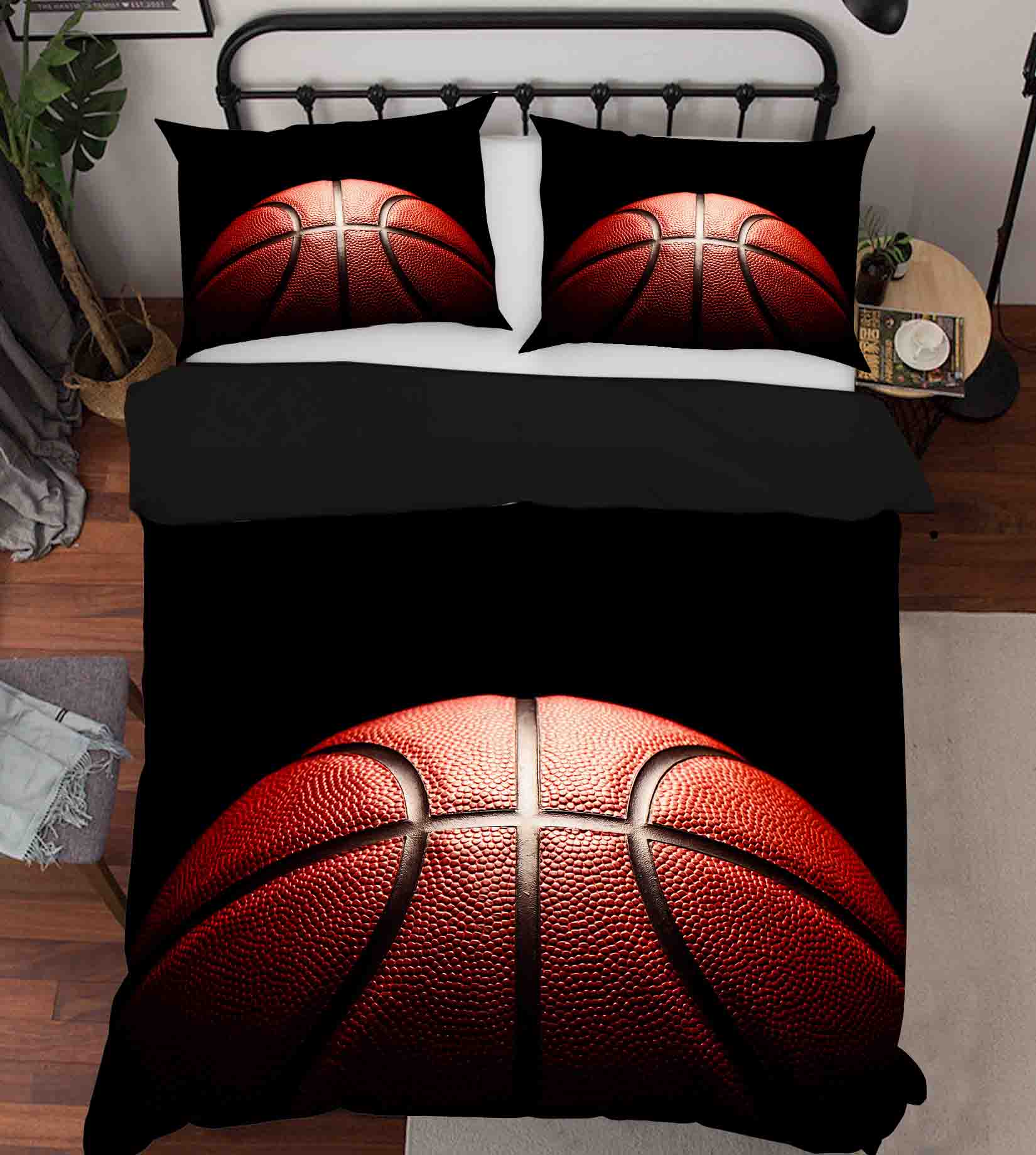3D Sports Basketball Black Quilt Cover Set with Pillowcases