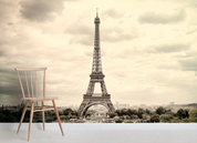 3D Eiffel Tower Cloud Sky romantic Paris skyline scene wall mural wallpaper for office - view 2