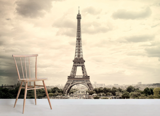 3D Eiffel Tower Cloud Sky romantic Paris skyline scene wall mural wallpaper for office - view 2