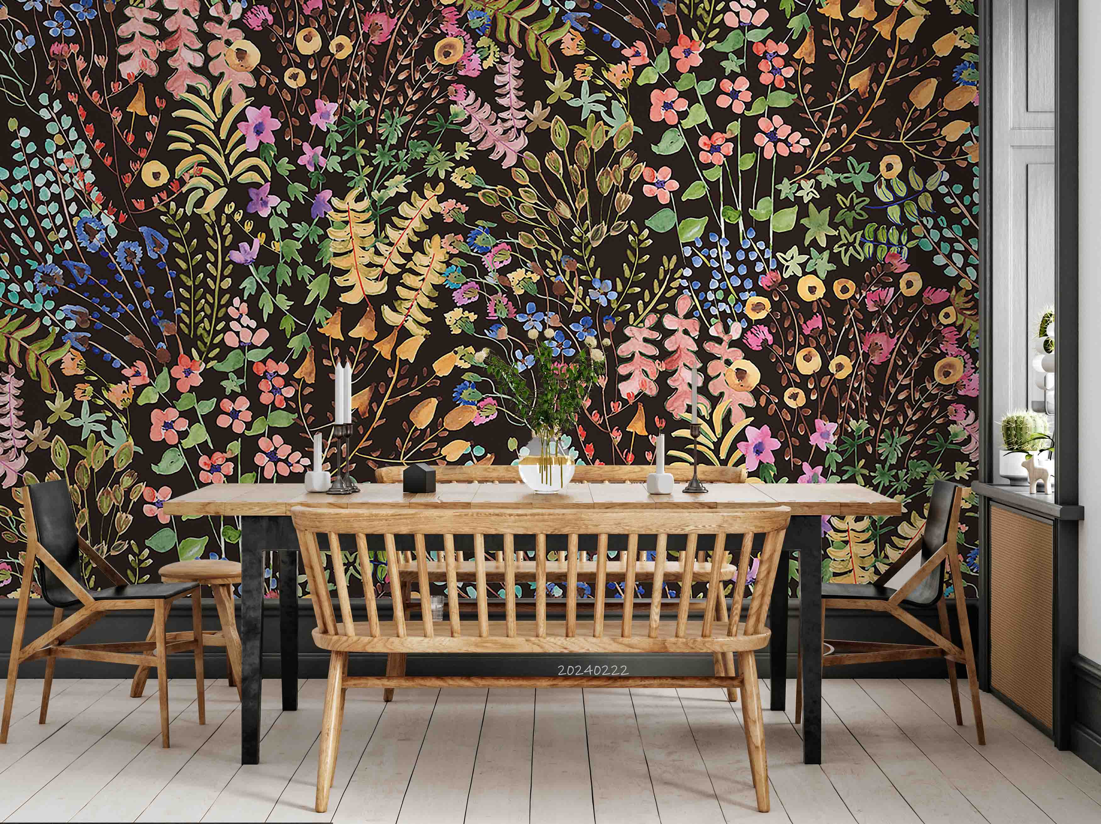 3D Watercolor Colorful Floral Leaves Wallpaper Wall Mural Wall Decor Wall Art Wall Sticker Remoable Wallpaper LQH