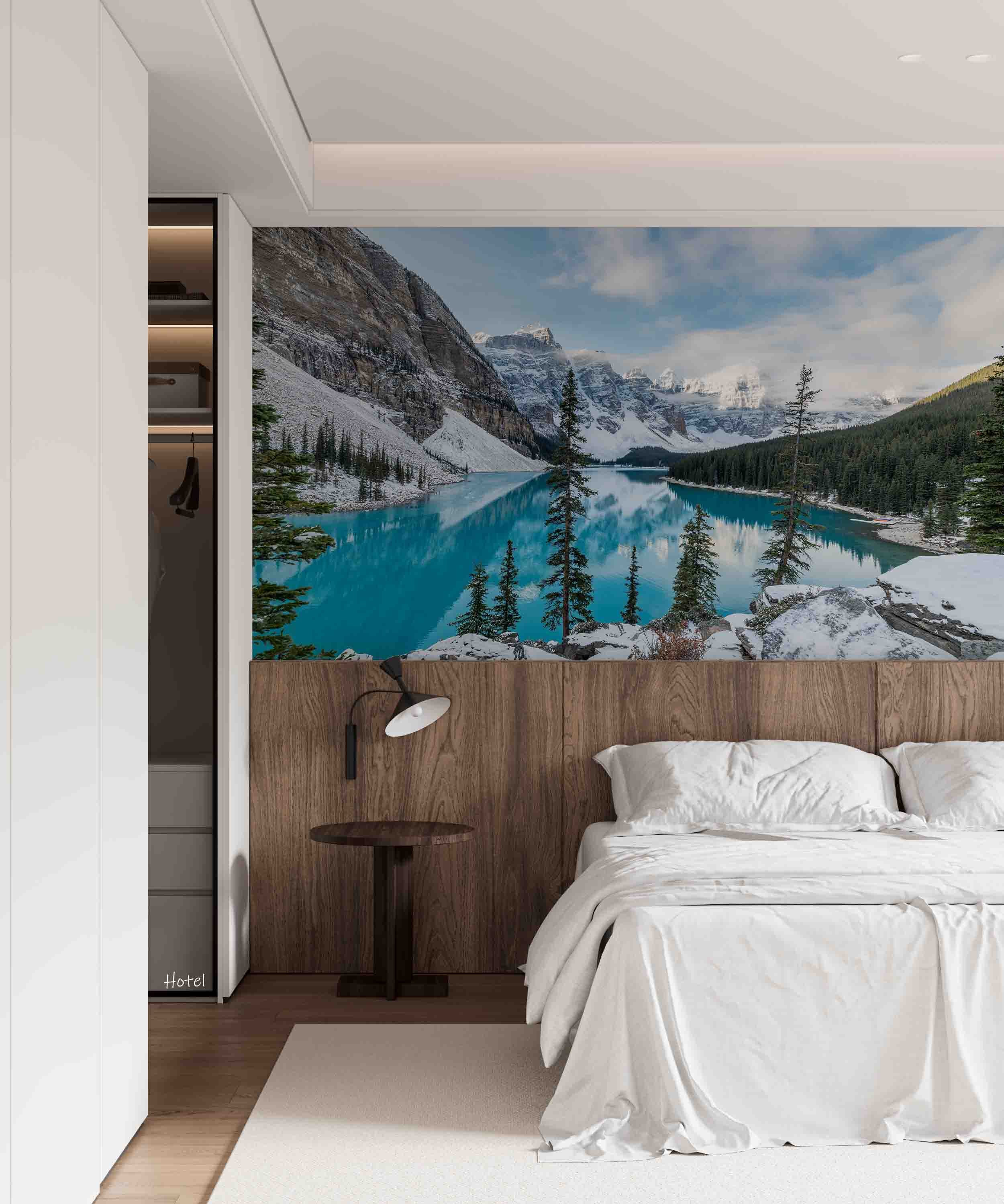 3D Hotel Inn Motel Hostel Resort Manor Scenery Snow Mountain Lake Wall Mural Wallpaper 9