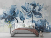 3D Blue Lotus Flower Oil Painting Wallpaper Wall Mural Wall Decor Wall Art Wall Sticker Remoable Wallpaper LQH