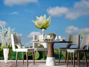 3D Floral Lotus Bluesky Cloud Wall Mural Wallpaper YXL 2970