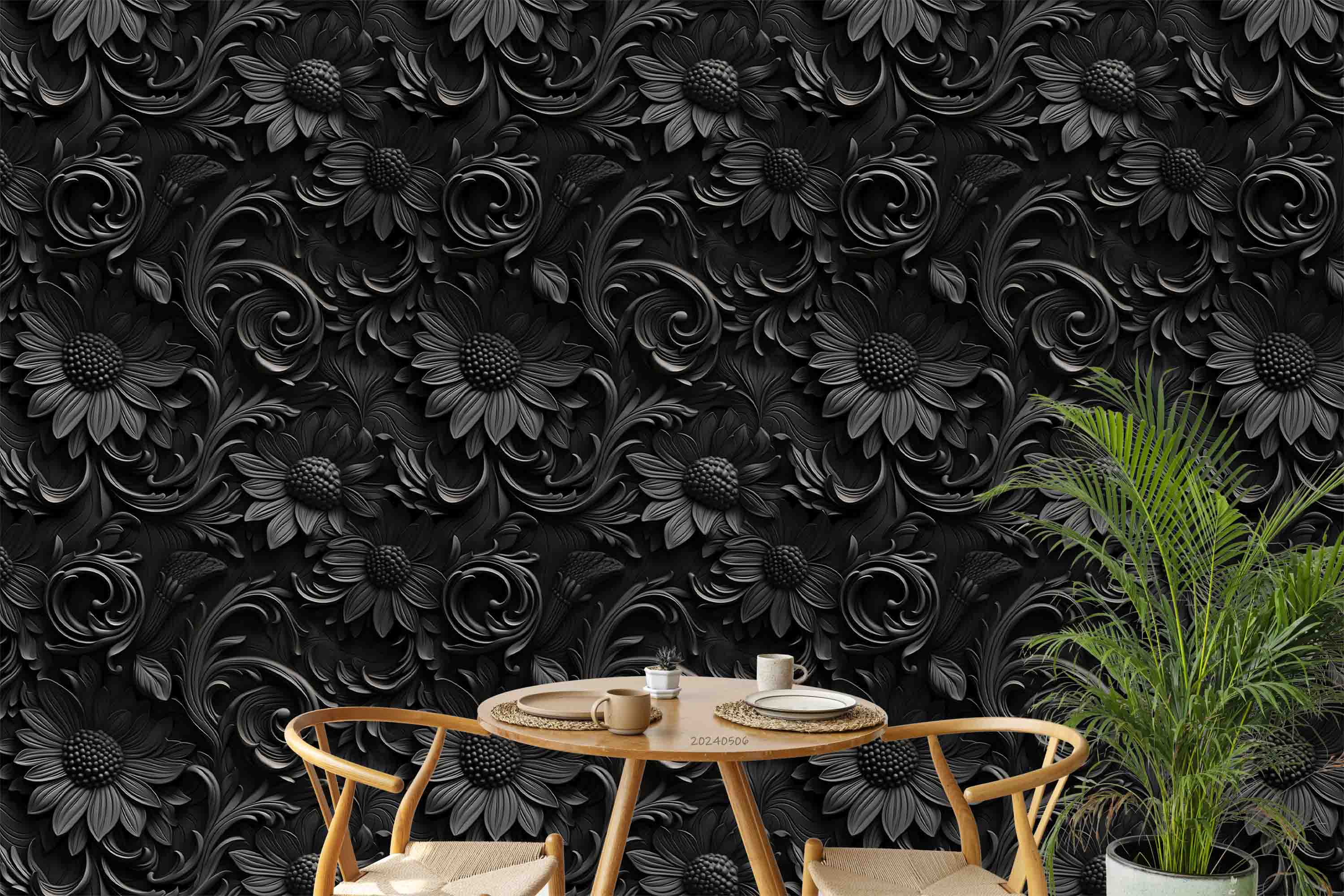 3D Black Floral Leaf Background Wallpaper Wall Mural Wall Decor Wall Art Wall Sticker Remoable Wallpaper