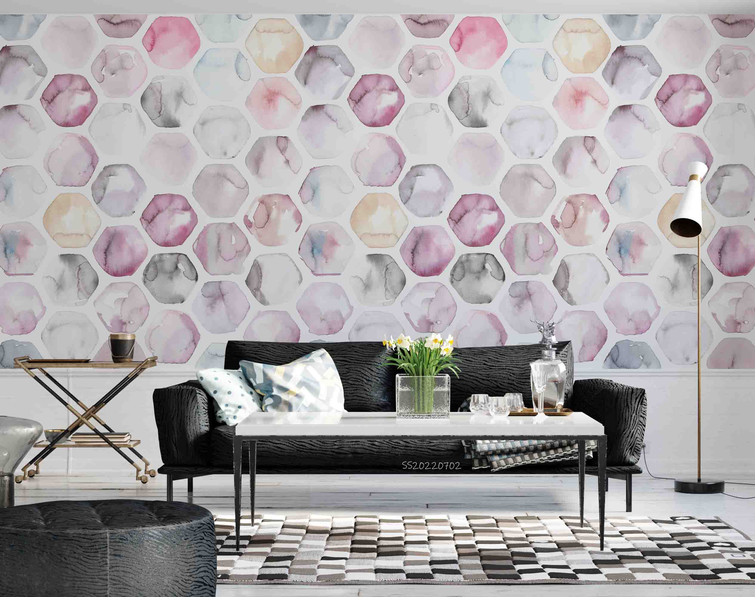3D Watercolor Hexagonal Honeycomb Fabric Cover Wall Mural Wallpaper GD 5127- Jess Art Decoration