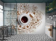 3D Doodle Morning Coffee Wooden Background Wall Mural Wallpaper GD 5560- Jess Art Decoration