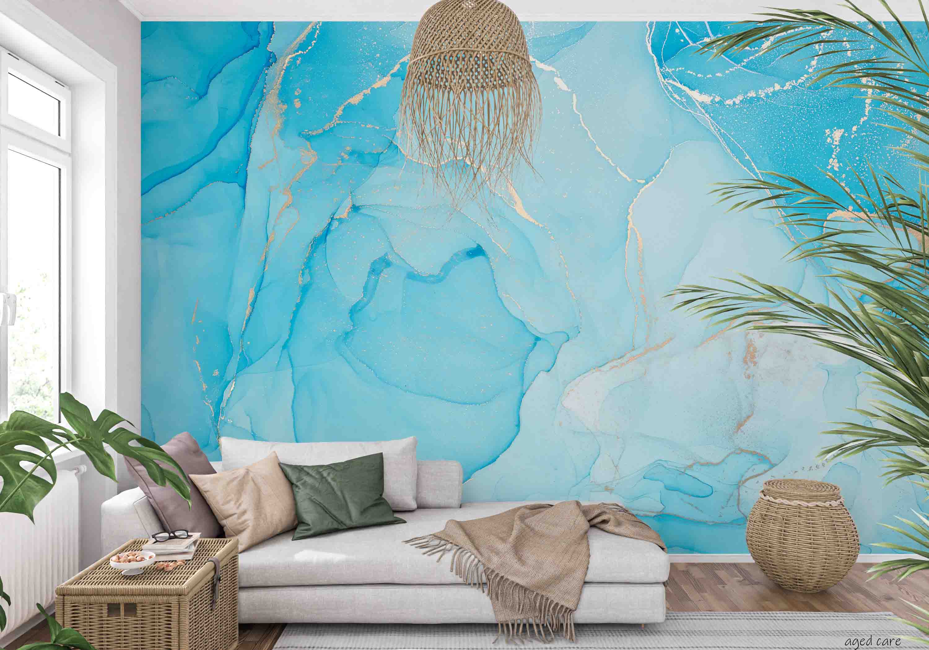 3D Aged Care Retirement Home Gerocomium Rest Home Marble Blue Wall Mural Wallpaper 4
