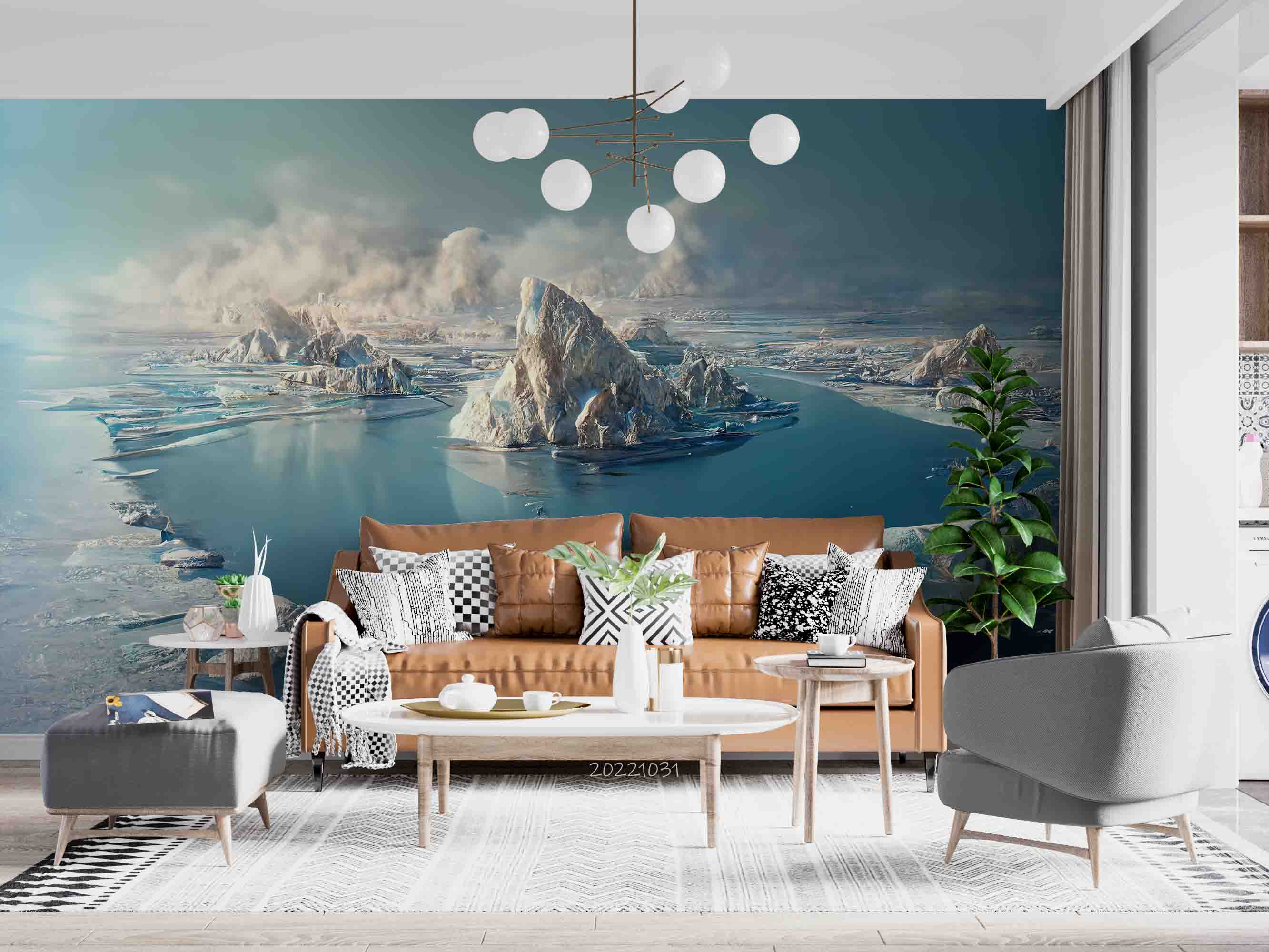 3D Large Iceberg Glacier Ocean Fog Wall Mural Wallpaper GD 3067- Jess Art Decoration