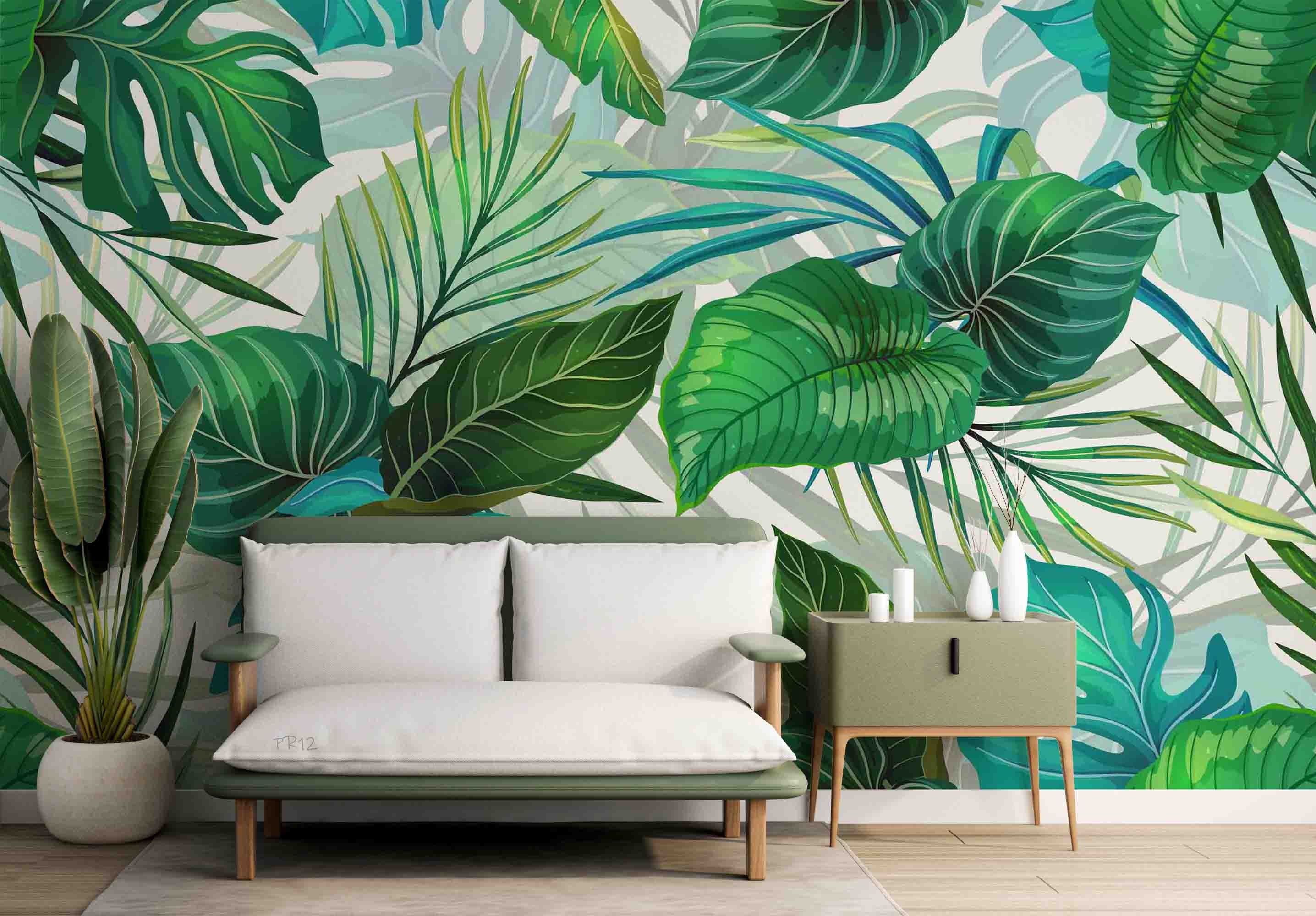3D Watercolor Tropical Green Leaf Wall Mural Wallpaper GD 4928- Jess Art Decoration