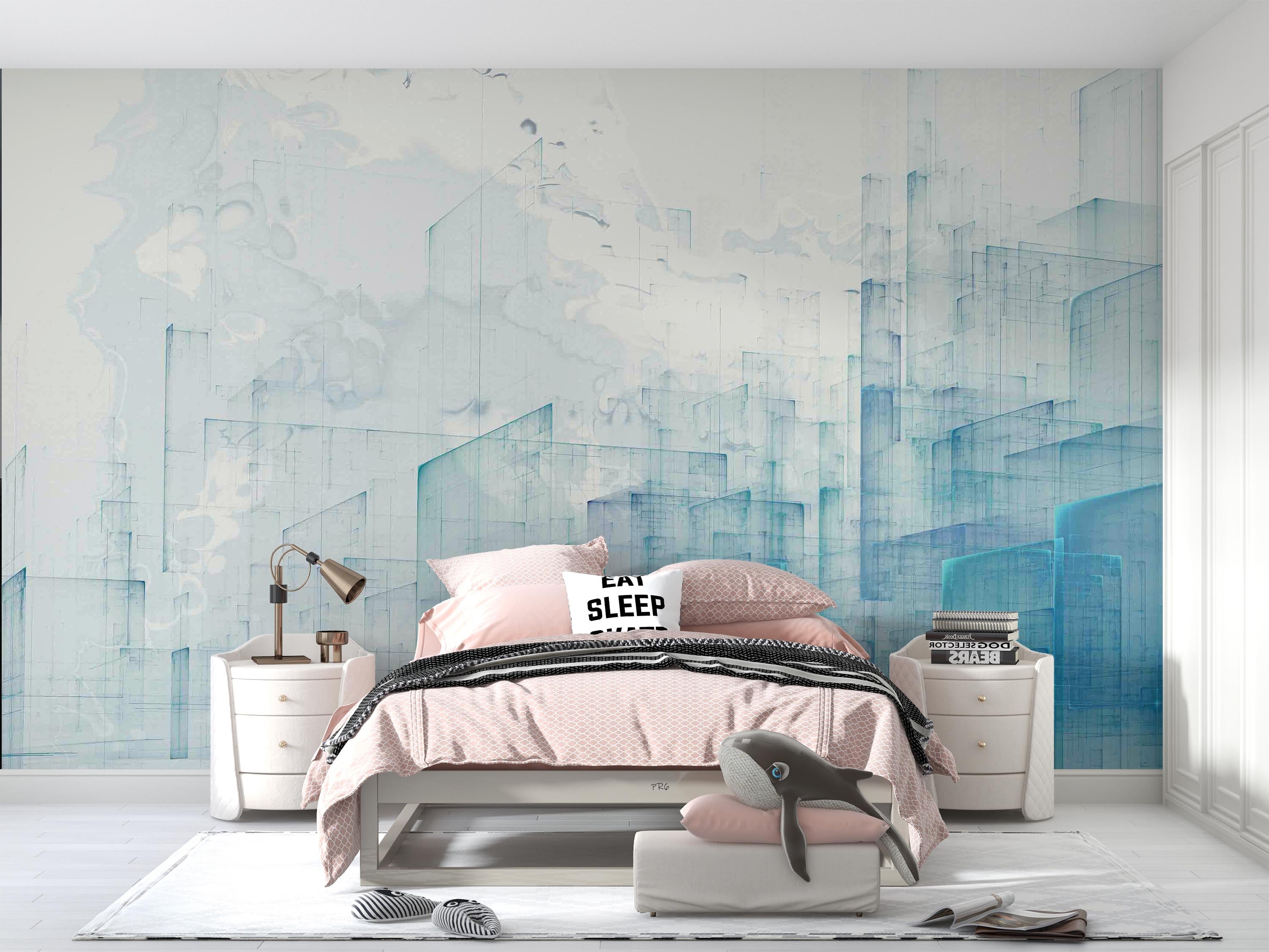 3D Abstract Line  Rectangle Blue White Wall Mural Wallpaper YXL 25- Jess Art Decoration
