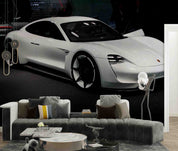 Roadster White Black Racing Wallpaper racing & cars wall mural for garage, game room or entertainment space - view 3