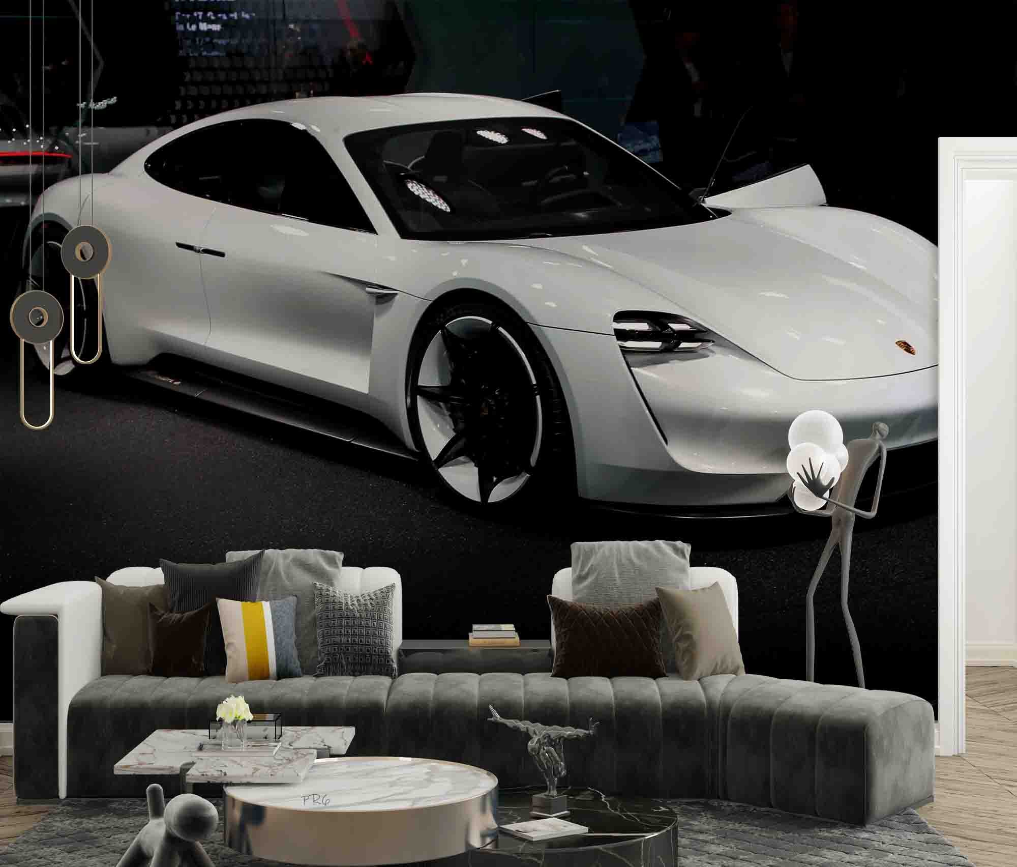 Roadster White Black Racing Wallpaper racing & cars wall mural for garage, game room or entertainment space - view 3