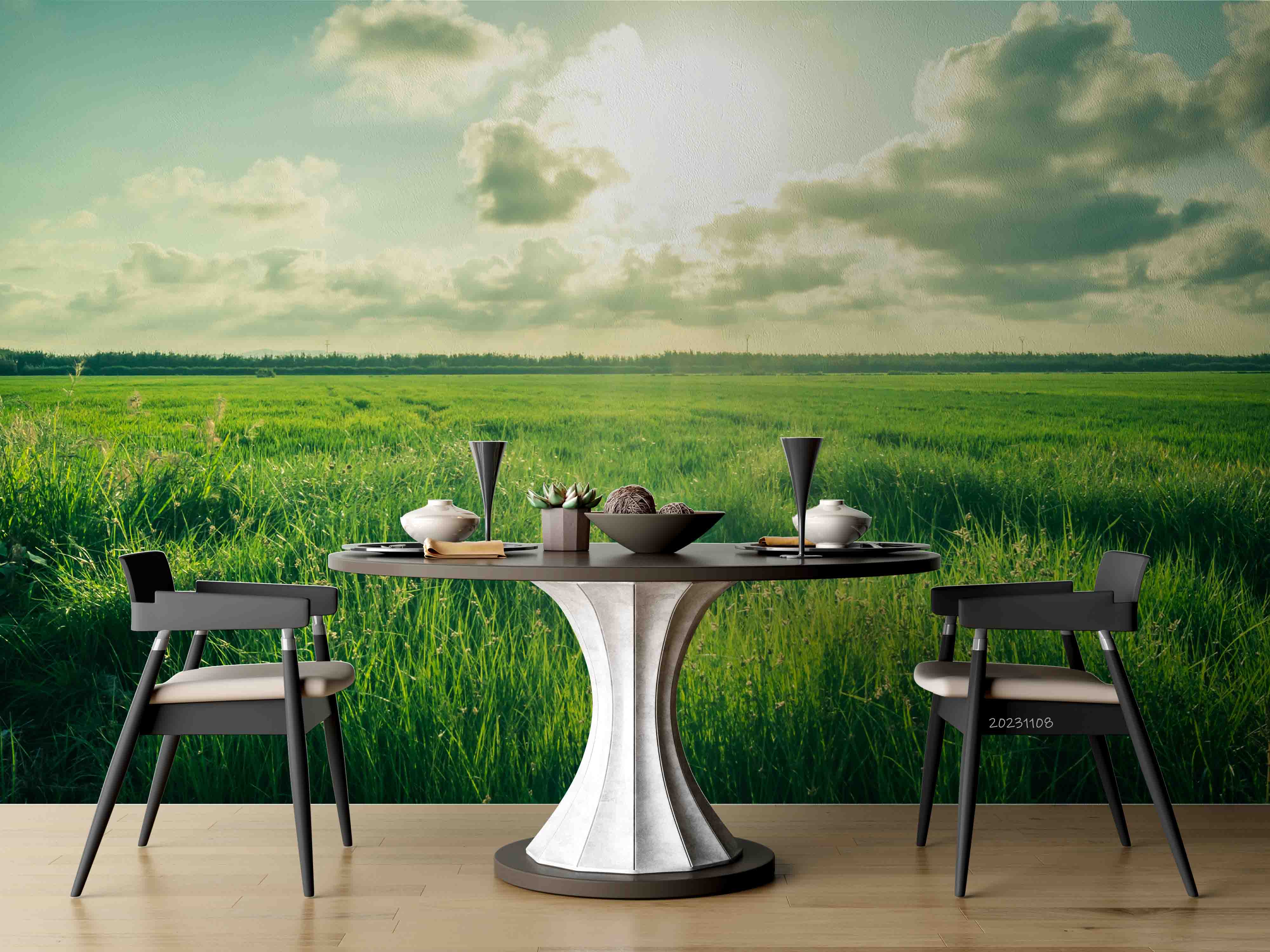 3D Tree Grassland Cloud Sunlight Sky Wall Mural Wallpaper YXL 3071