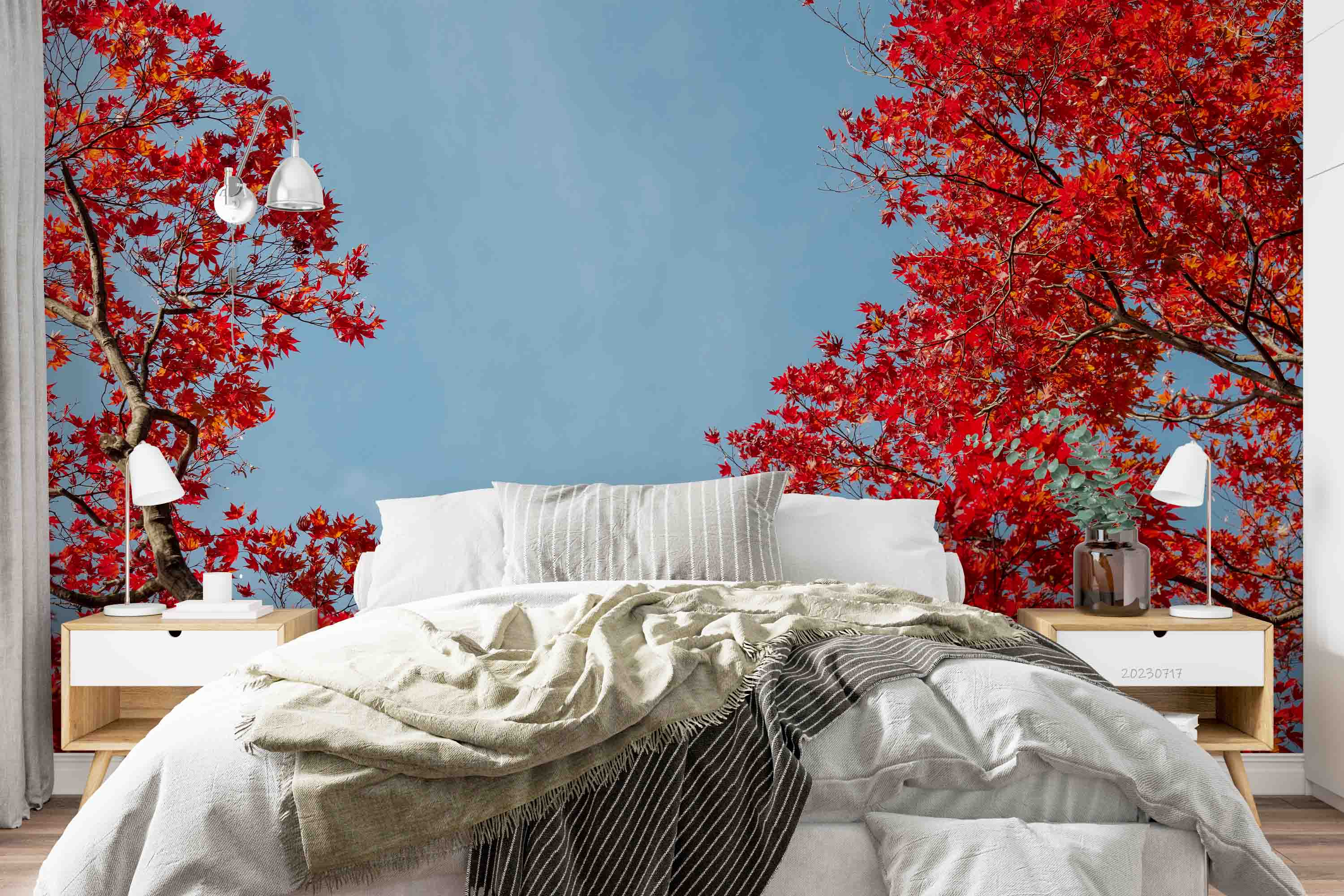 3D Red Maple Leaves Autumn Landscape Wall Mural Wallpaper JN 384