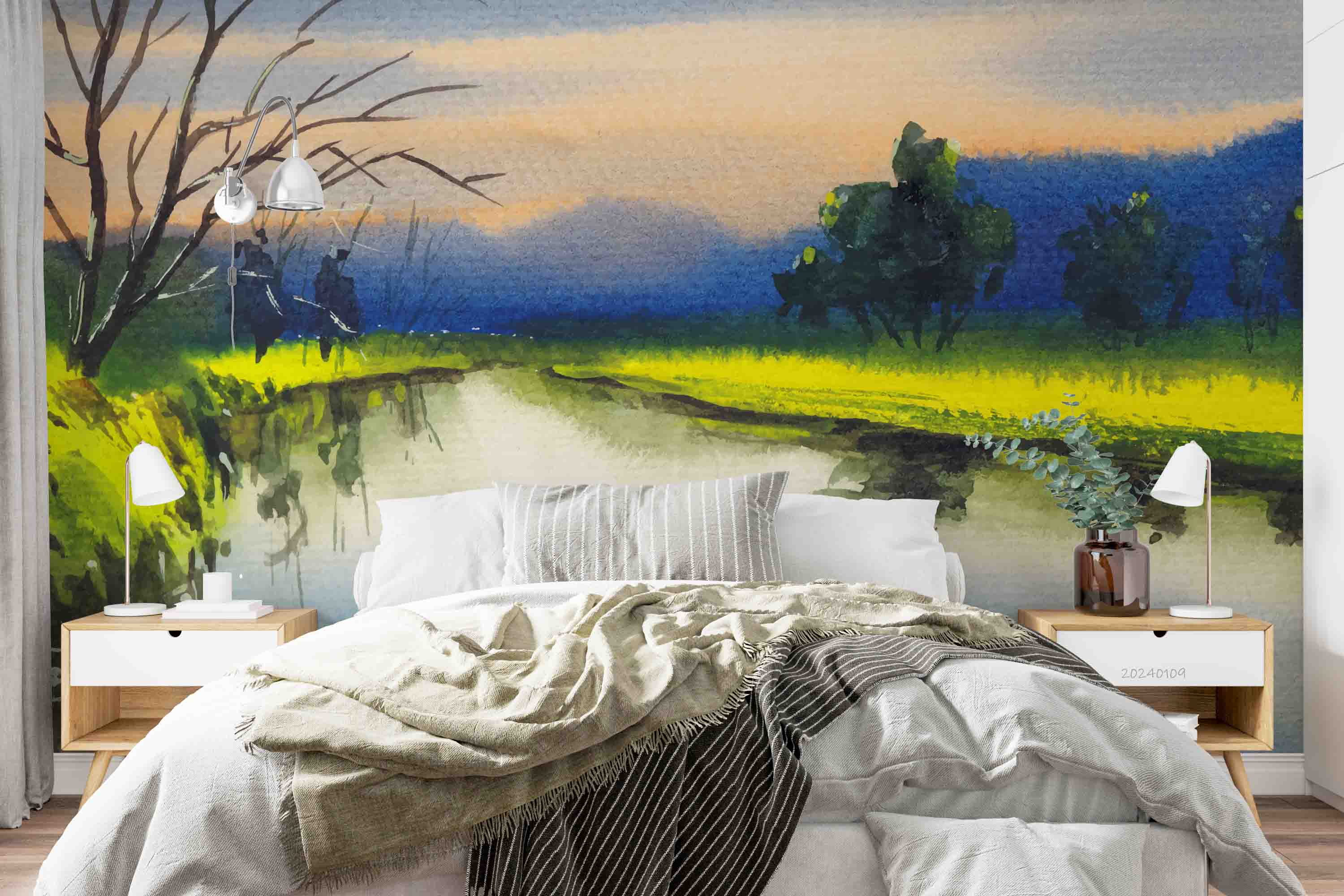 3D Oil Painting Tree Mountain Sea Grassland Wall Mural Wallpaper YXL 124