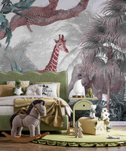 3D Animal Tree Elephant Giraffe Cheetah Wall Mural Wallpaper YXL 2545