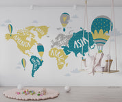 3D World Map Hot Air Balloon Kids Wall Mural Wallpaper GD 4066- Jess Art Decoration