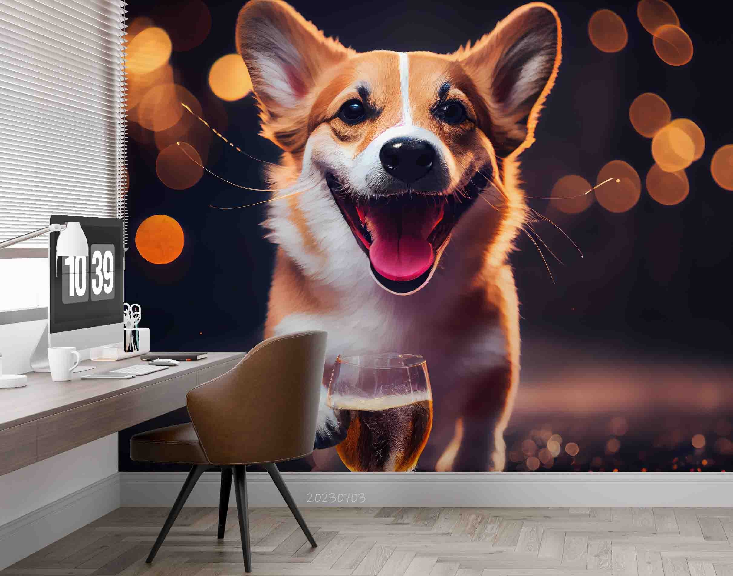 3D Animal Dog Night Yellow Wall Mural Wallpaper YXL 1845