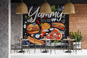 3D Restaurant Snack Bar Diner Fast Food Hamburger Chips Pizza Wall Mural Wallpaper 8