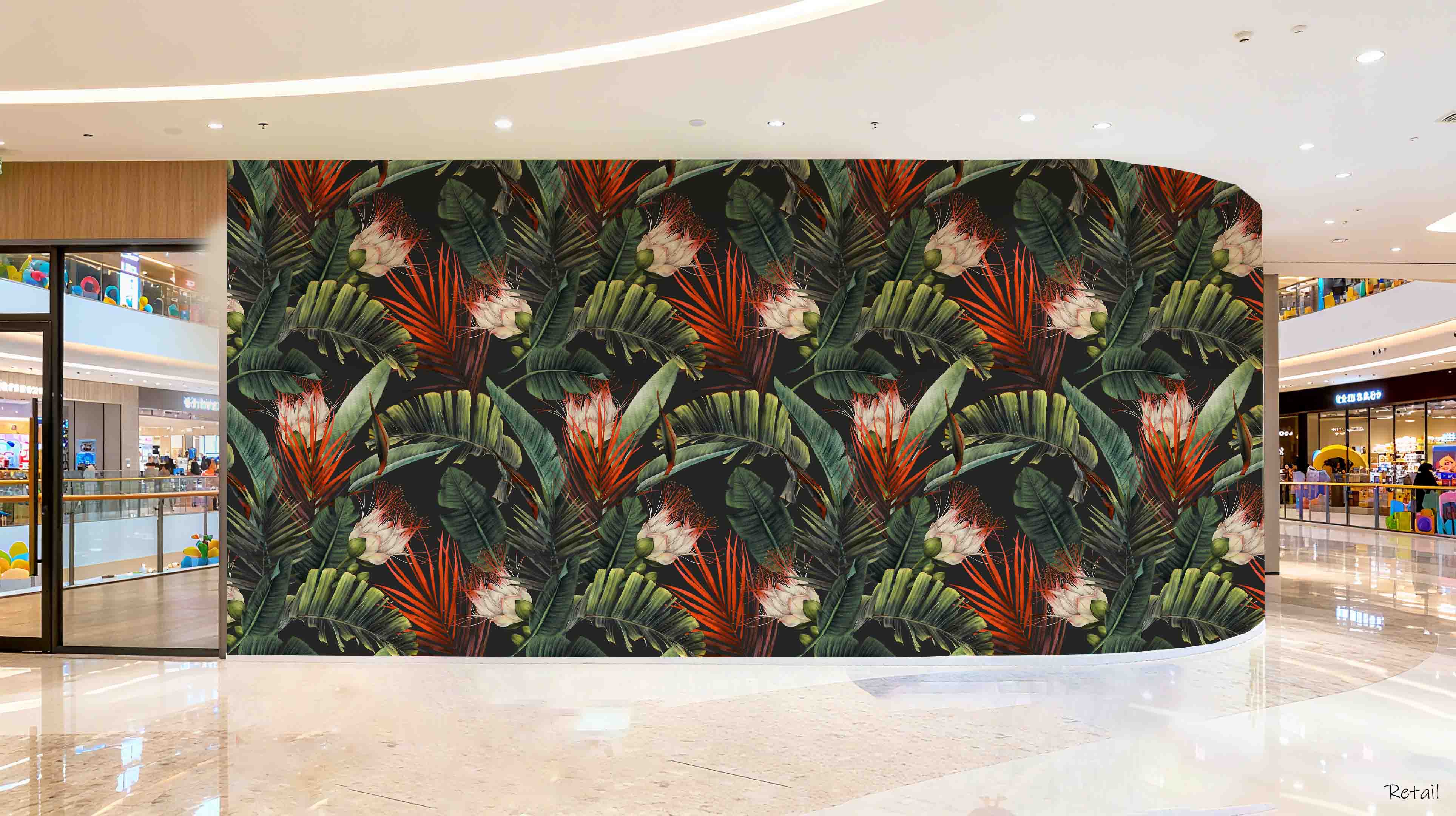 3D Retail Shop Store Market Trade Floral Leaves Pattern Wall Mural Wallpaper 4