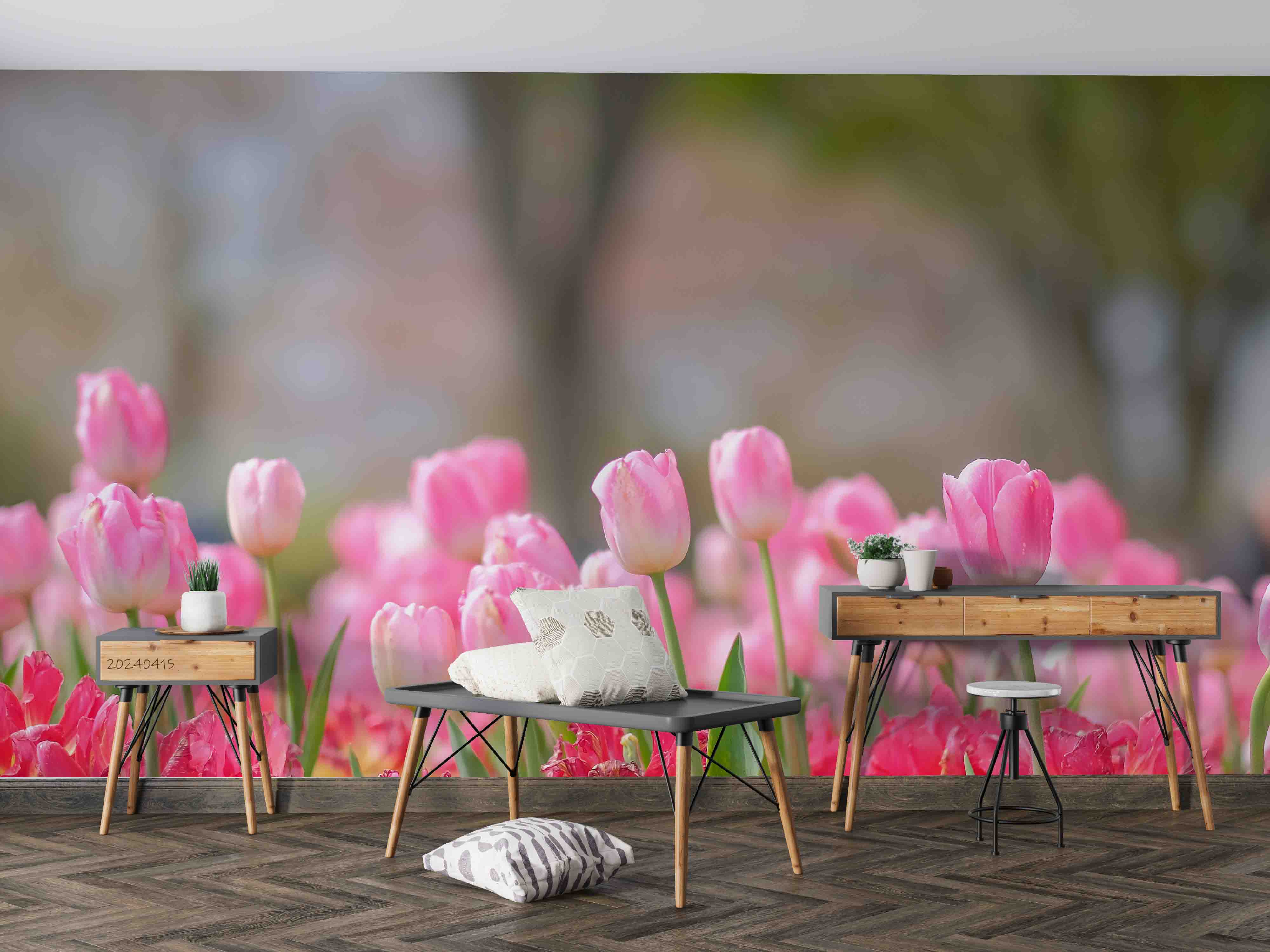 3D Pink Tulip Flower Wallpaper Wall Mural Wall Decor Wall Art Wall Sticker Remoable Wallpaper