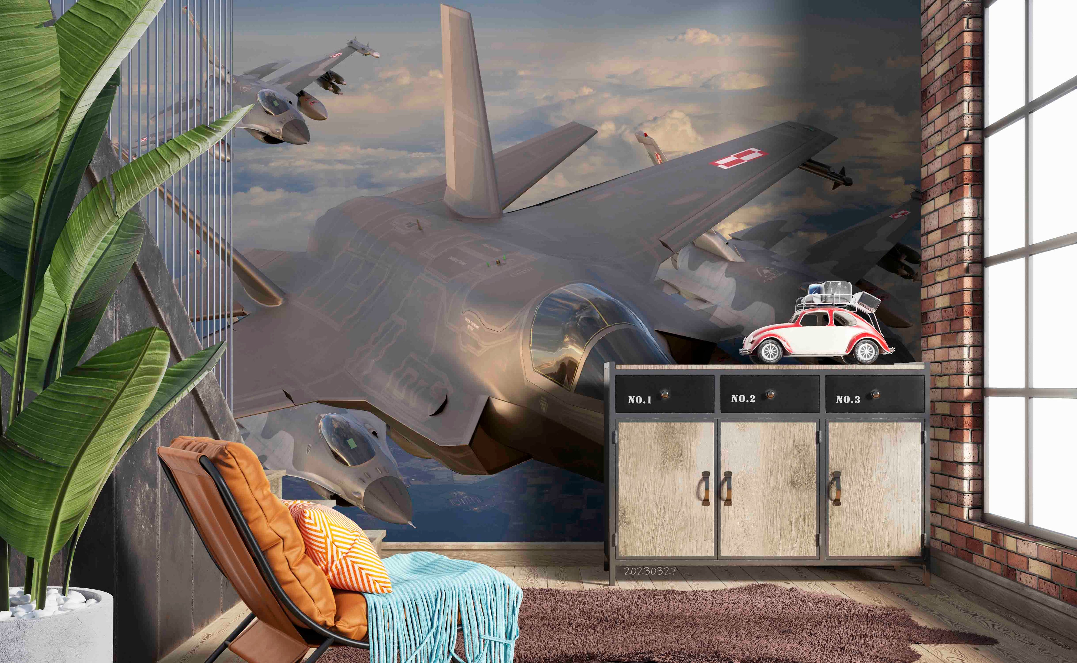 3D Lockheed Martin F-35 F-16 Wall Mural Wallpaper GD 5422- Jess Art Decoration