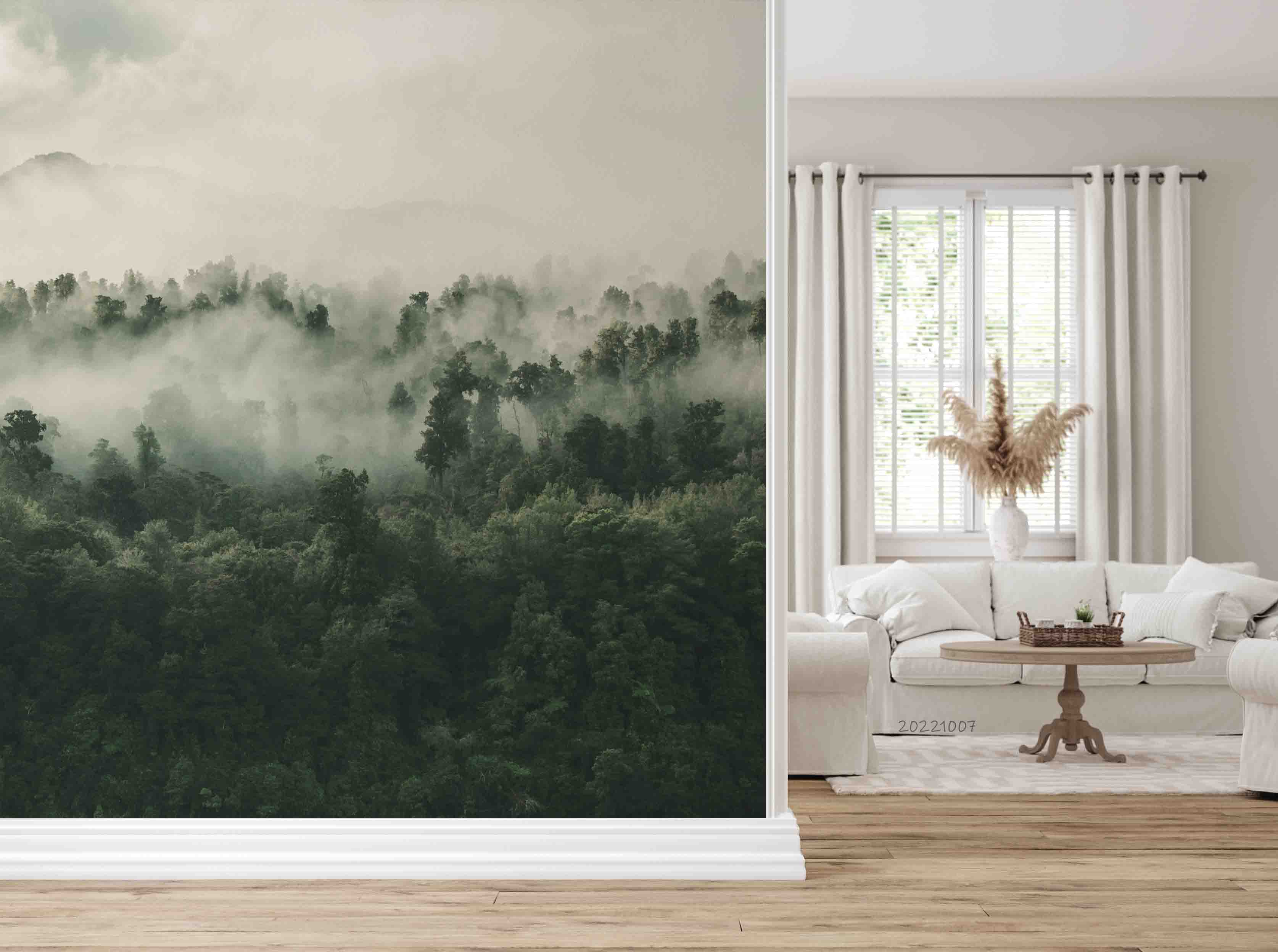 3D Beautiful Forest Many Green Trees Fog New Zealand Wall Mural Wallpaper GD 3252- Jess Art Decoration