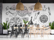 3D Pizza Chianti Mozzarella Pasta Parmesan Ink Wall Mural Wallpaper GD 5541- Jess Art Decoration