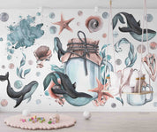 3D Animal Whale Sea Drift Bottle Starfish Coral Wall Mural Wallpaper YXL 13