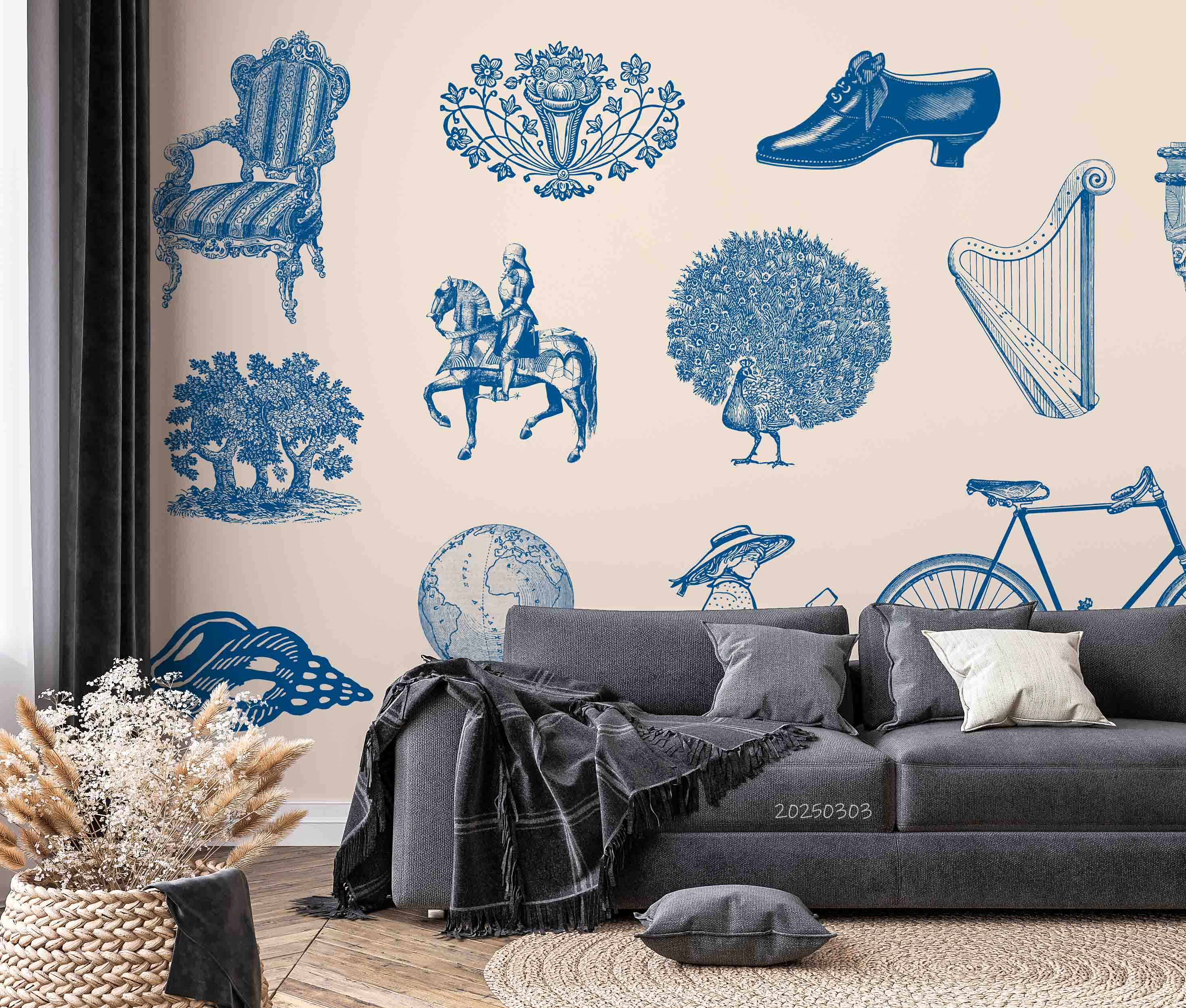 3D Abstract Chair Bicycle Pattern Wallpaper Wall Mural Wall Decor Wall Art Wall Sticker Remoable Wallpaper LQH
