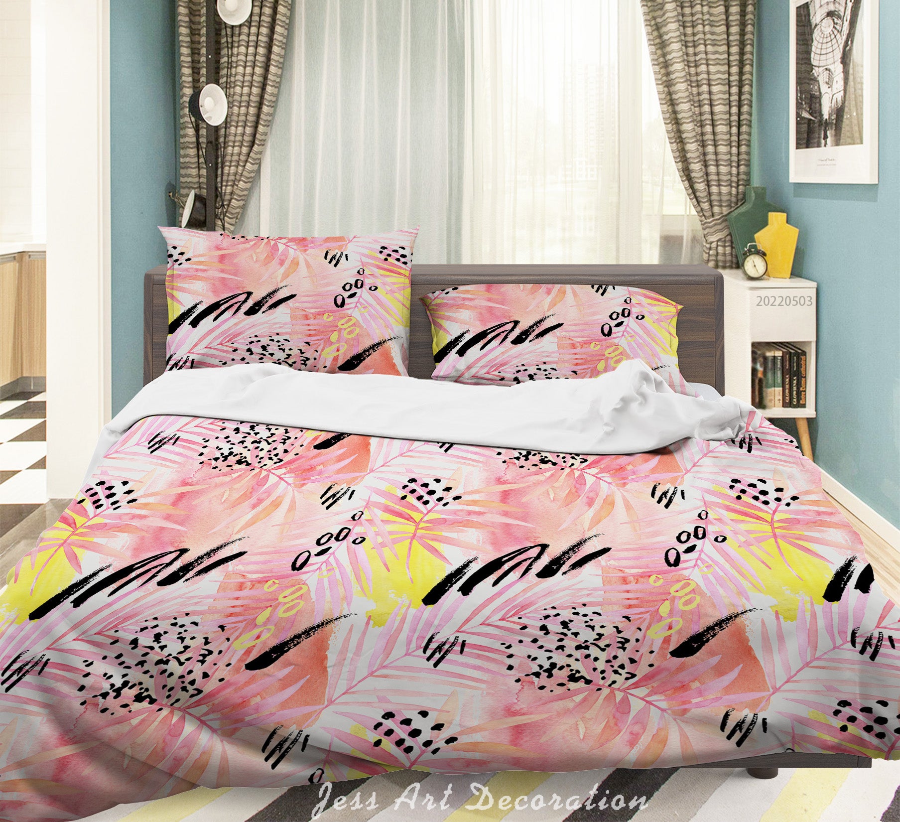 3D Graffiti Leaf Wave Point Quilt Cover Set Bedding Set Duvet Cover Pillowcase 584