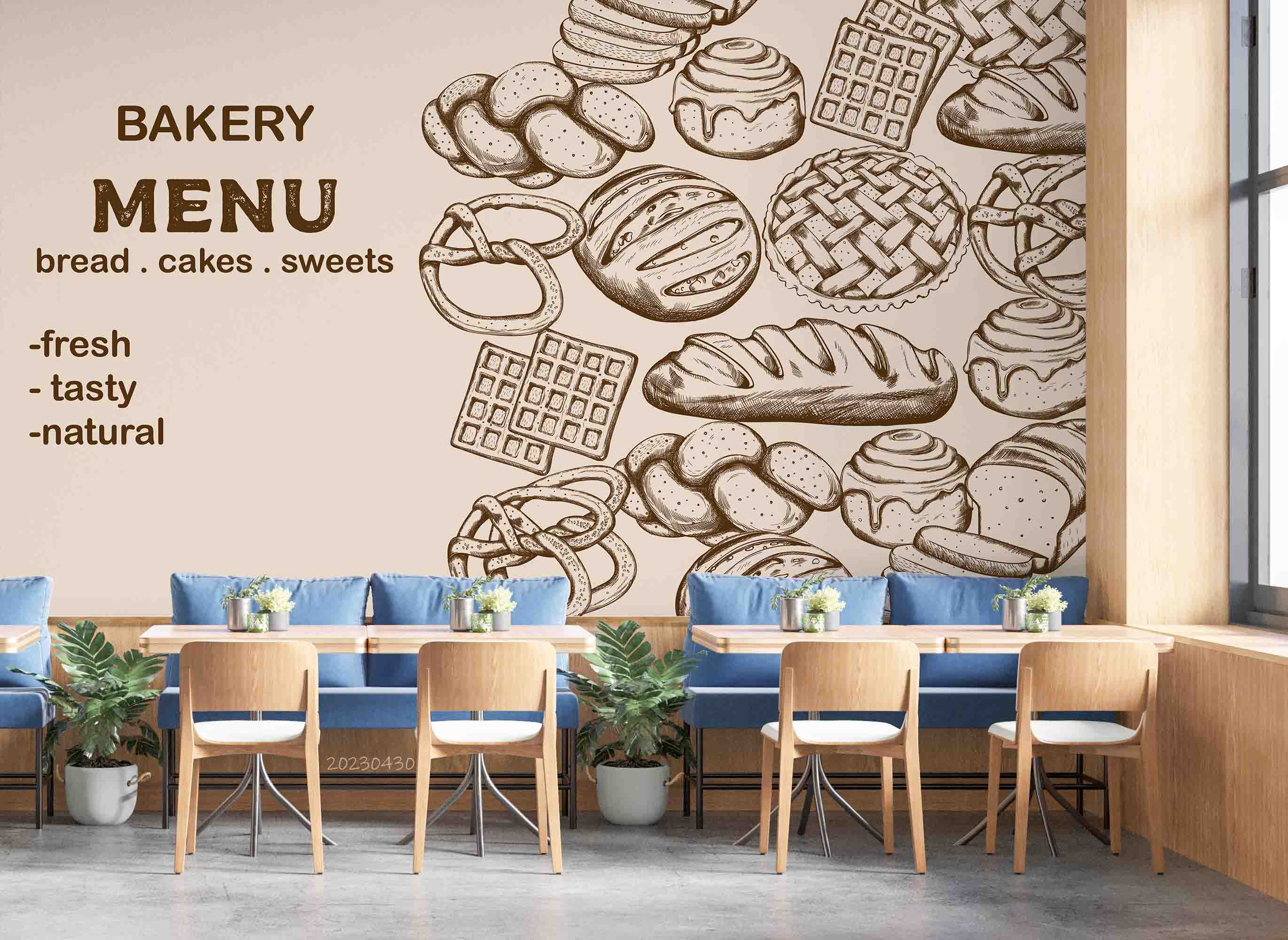 3D Bakery Menu Bread Cakes Sweets Wall Mural Wallpaper GD 5289- Jess Art Decoration