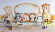 3D Childcare Nursery School Cartoon Kids Animals Wall Mural Wallpaper JN 42