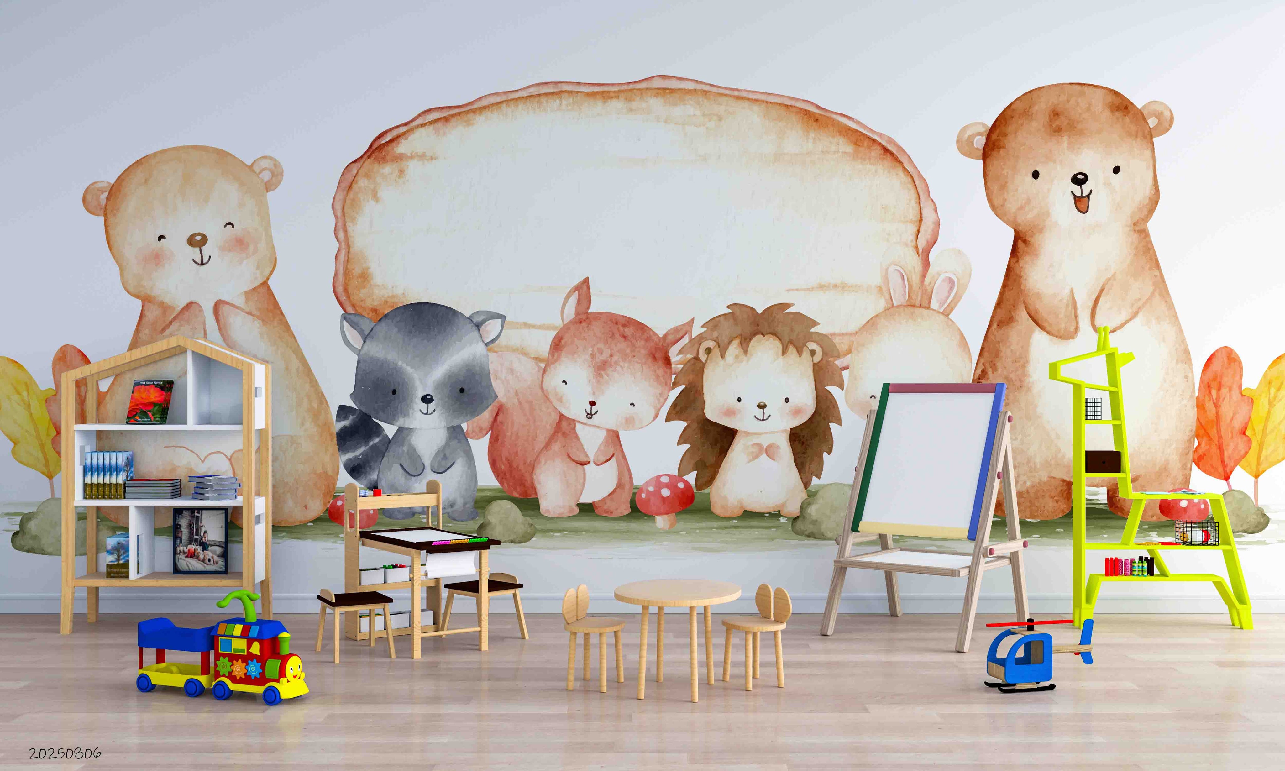 3D Childcare Nursery School Cartoon Kids Animals Wall Mural Wallpaper JN 42